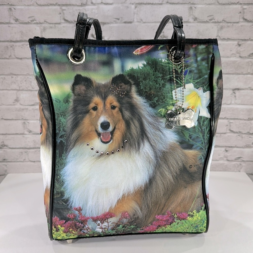 Braciano Sheltie Collie Dog Embellished Mid-Size Novelty Handbag 🖤 GUC